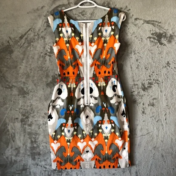 Maggie London Women Dress Size 4 Scoop Neck Sleeveless Artsy Zipper Fitted - Picture 7 of 14